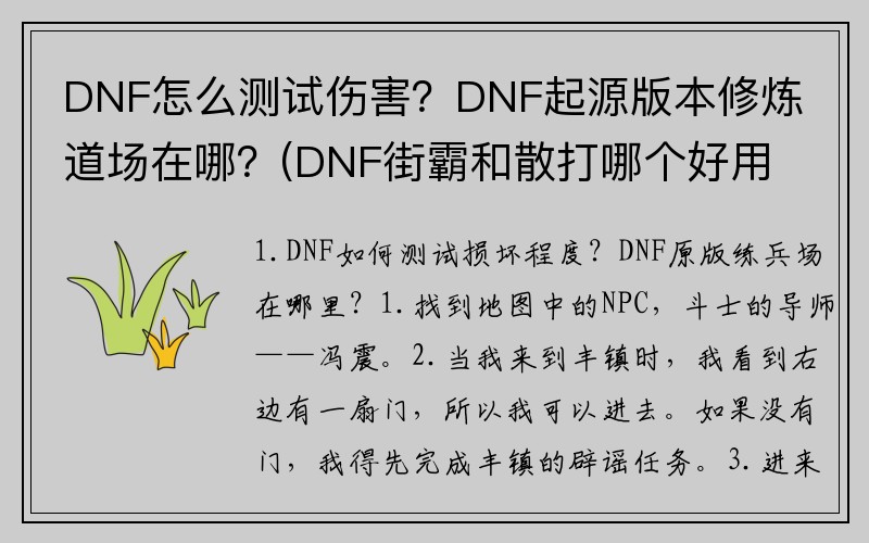 DNF怎么测试伤害？DNF起源版本修炼道场在哪？(DNF街霸和散打哪个好用些？)